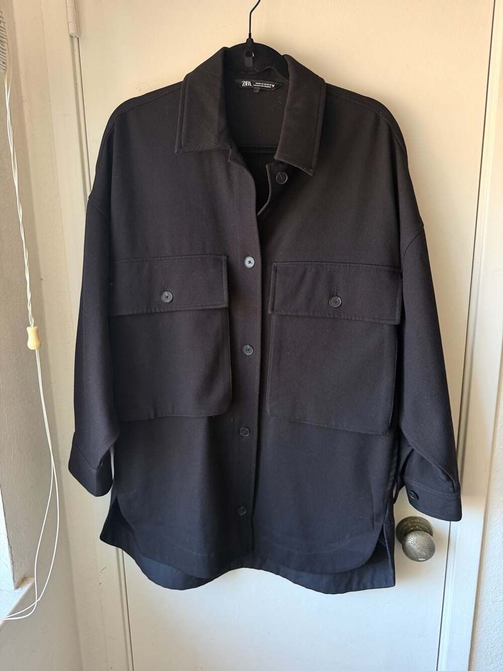 Zara Black Oversized Utility Shirt Jacket with Pockets